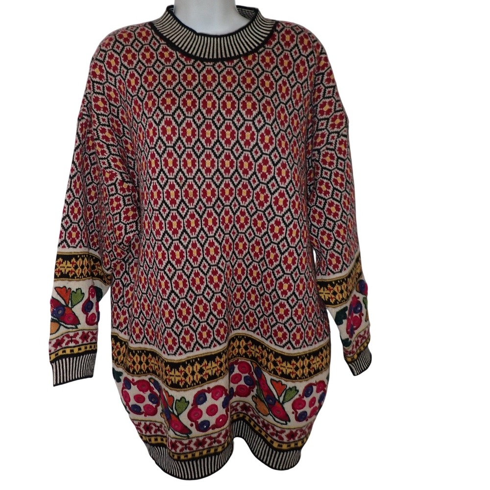 Monsoon Womens Fair Isle‎ Geometric Floral Knit Sweater Pullover Size L